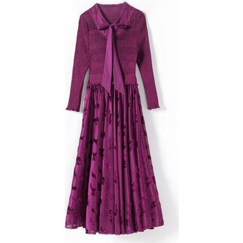 2021 Autumn New Womens Dress Korean Temperament Long Slim Pleated Elegance Dress Womens Dress FC663