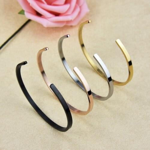 Martick Simple Style C Shape Opening Bangles 4 Colors 316L Stainless Steel Thin Bangles For Woman/Man Jewelry B69