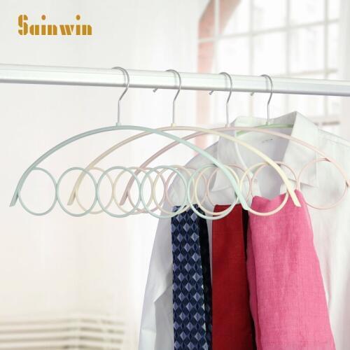 Sainwin 5pcs/lot Plastic Hangers For Clothes Multi-function Non-slip Belt Tie Scarf Towel Rack Five Rings Circle Clothes Hanger