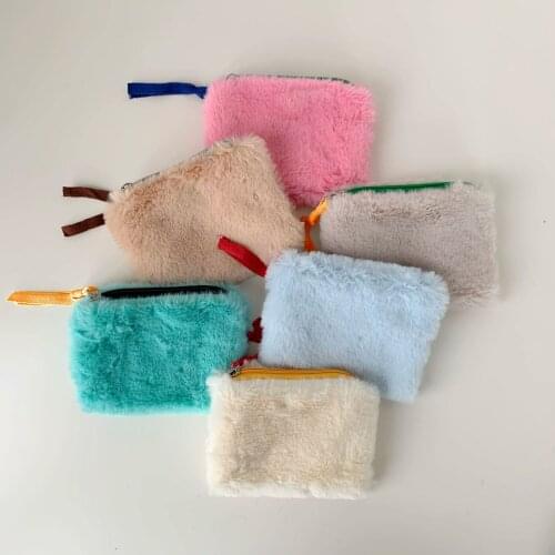 Plush Coin Purse Winter New Women Small Square Wallet Solid Color Cute Pouch Zero Zipper Card Purse Korean Girls Mini Wallets