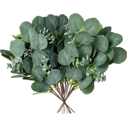 Fake Eucalyptus Leaves Stem Artificial Greenery Branches 10Pcs Silk Flowers Garland for Farmhouse Wedding Party Decor