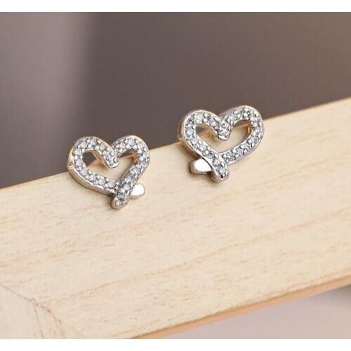 S925 Silver Needle Hollow Heart-shaped Earrings Female Korean Temperament Miniature Mini Zircon Earrings Sweet Ear Jewelry