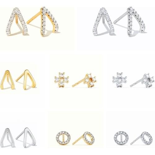 925 Silver Ear Needle Minimalist Jewelry Stud Earrings for Korean Ladies Cute V-letter Mini Earrings Accessories Pendant Oorbel