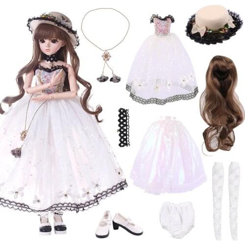 UCanaan 1/3 BJD Dolls Dress Wig Shoes Hat Set 60CM Princess Doll Outfits Girls Dress UP Toys Accessories
