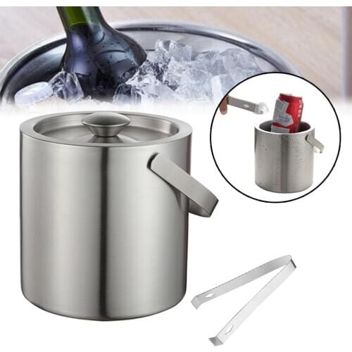 130ml Ice Bucket Stainless Steel Double Walled Ice Bucket with Lid Tweezer for Beer Wine Cooler