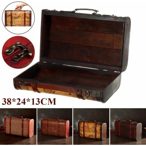 Vintage?Wooden box European suitcase box Gift wooden jewelry box big zakka Storage Box map brown Leather