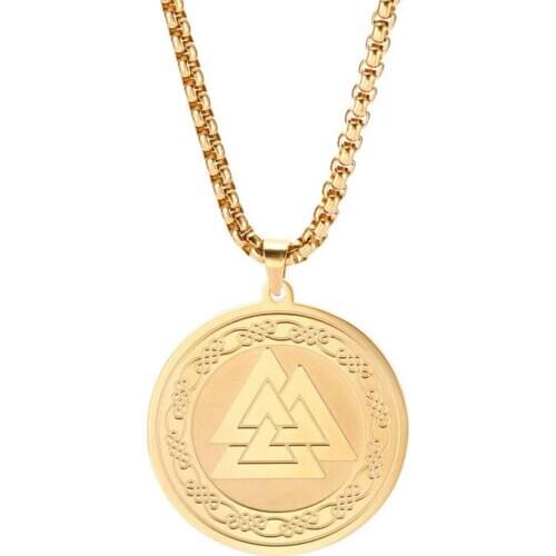 Vintage Norse Viking Symbol of Odin Pendant Necklace Stainless Steel Nordic Totem Talisman Necklace Jewelry for Men Women