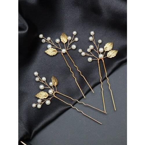 Vintage Leaves Golden Hairpins Pearls Handmade Wedding Headpieces Women Headdresses for hair clips for bride Hair Accessories
