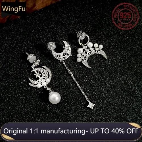 S925 sterling silver women silver moon earrings with natural pearls luxury compact fashion cute monaco jewelry gift