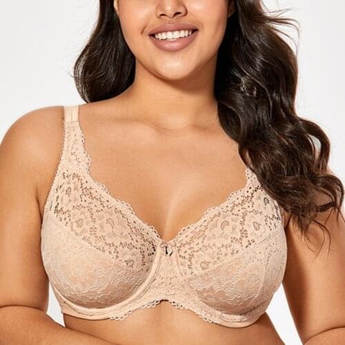 Plus Size Womens Lace Bra Full Coverage Non Padded Minimizer Bralette Underwire Floral Sexy Female Lingerie 42 44 B C D DD E F