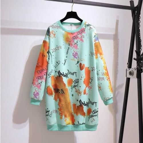 Plus size womens autumn loose ins long sweatshirt bust 157cm 6XL 7XL 8XL 9XL 10XL long sleeve printed sweatshirt 2 colors