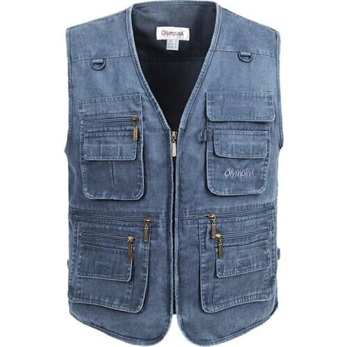 Fishing Vest Male With Many Pockets Men Sleeveless Jacket Blue Waistcoat Work Vests Outdoors Vest Plus Large Size 10XL