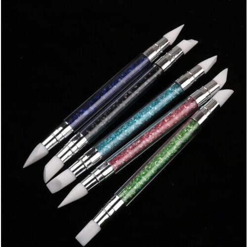 1pcs Dual-ended 2 Ways Silicone Nail Brush Nail Art Carving Painting Pen UV Gel DIY Polish Mirror Powder Sculpture Manicure Tool