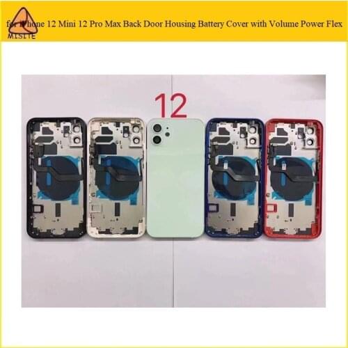 1Pc Back Battery Door Housing Cover Assembly for iPhone 12 Rear Middle Frame Body Chassis Case +Volume Power Wireless Flex