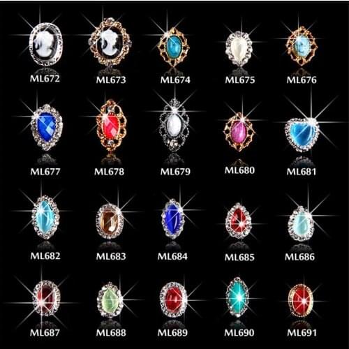 10pcs/lot Gold and silver color Alloy Inlaid precious stones Nail Art Decoration Nail Jewelry DIY Manicure Supplies