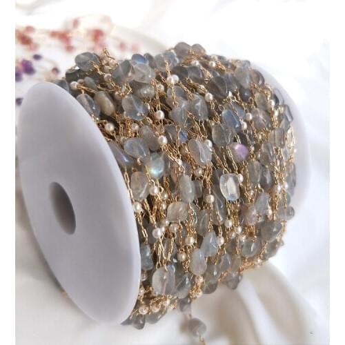 14k gold plated jewelry accessories copper chains 50cm amethyst/labradorite/strawberry quartz making DIY chain necklace FPPJ