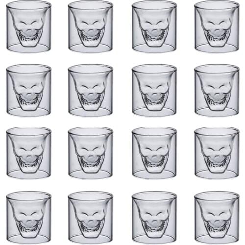 2-16PCS skull cup 25ML Double transparent glass beer whiskey vodka wine water champagne cocktail wine glasses Coffee milk mugs