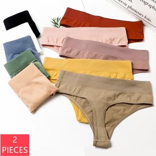 2PCS Sexy Cotton Women Thong Panties Seamless Underpants Underwear Breathable Female Lingerie Sports Ladies G-String Briefs