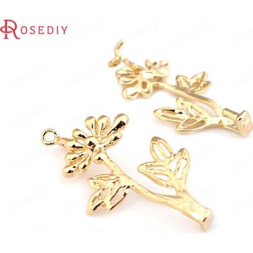 33488)6PCS 30*16MM 24K Gold Color Brass Flower Charms Pendants High Quality Diy Jewelry Findings Accessories wholesale