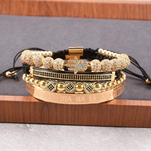 4pcs/set Luxury Jewelry Zircon Hip Hop Bracelets Men Cubic Micro Pave CZ Charm Braided Braiding Pulseira