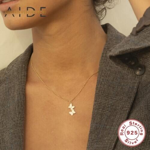 AIDE Elegant Butterfly Pendant Necklace for Women Fashion Double Butterflies Clavicle Chain Silver 925 Jewelry Gift collares