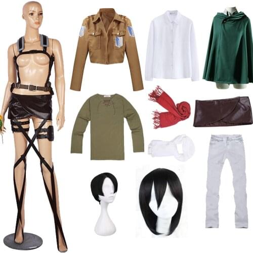 Anime Attack on Titan Hoodie Shingeki No Kyojin Mikasa Ackerma levi Ackerman Cosplay Costume Cloak Coat Skirt Wig Unisex Uniform