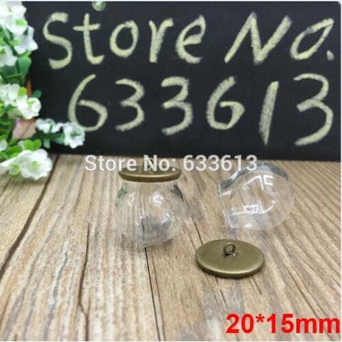 Free ship! 100sets/lot bronze color 20*15mm clear glass globe & 16mm base set glass globes set glass vial pendant glass cover