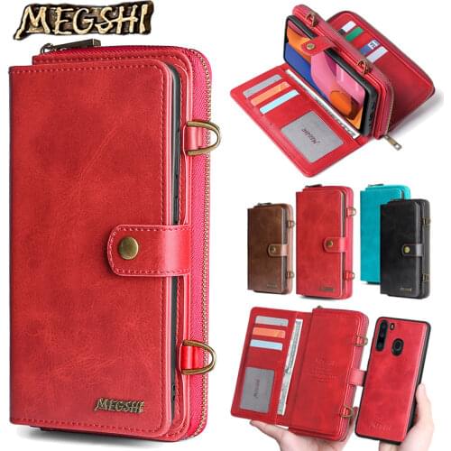 Magnetic Leather Case for Samsung Galaxy A21S A21 A31 A41 A51 A71 A20 A30 A50 A70 Coque Multifunction Zipper Wallet Card Cover