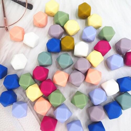 Chenkai 10PCS 17MM BPA Free Mini Hexagon silicone beads Teether Baby Teething DIY Infant Necklace Chewable Pacifier Chain Gift