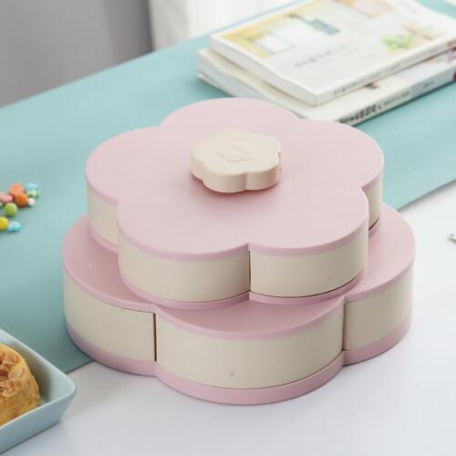 Double-deck Rotary Storage Box Flower Design Wedding Snack Candy Box Jewelry Organizer Cosmetic Dry Fruit Storage Bin