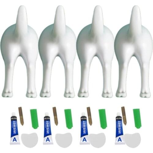 GXMA 4Pcs Nordic Style Cute Plastic Dog Tail Hooks with Screws Adhesive Tape Wall Mounted Key Hanger Hat Coat Wall Hook Home