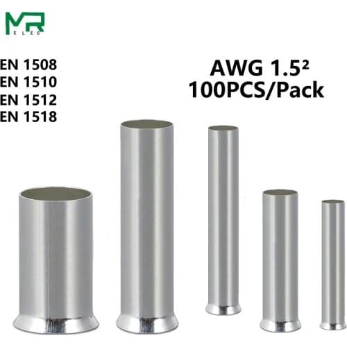 100PCS EN1508 EN1510 EN1512 EN1518 cold pressed end 1.5² Electrical Cable Terminal Copper Bare Tinned Crimp Terminal