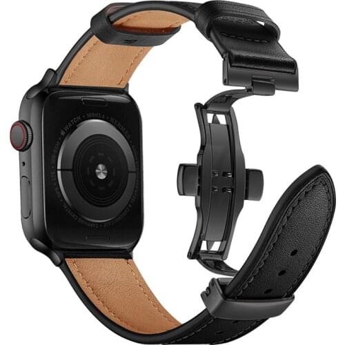 Italy Genuine Leather strap For Apple watch 4 band 44mm 40mm iWatch band 42mm 38mm butterfly buckle bracelet Apple watch 5 4 3