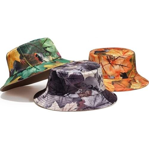 Camouflage Dead Leaves Street Fashion Fisherman Bucket Hat Hats Beanie Holiday Two Sided Double Faced Outdoor Sunday Casual