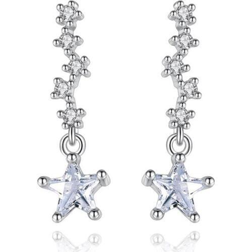 KOFSAC Fashion Crystal Jewelry Silver 925 Earrings For Women Shiny Zircon Star Stud Earring Female Valentines Day Accessories