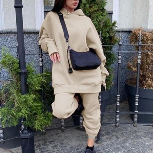 Two Piece Sets Oversized Long Sleeve Hoodie + Jogging Sweatpant Suit Loose Solid Female Tracksuit Women Casual Fleece Tracksuit