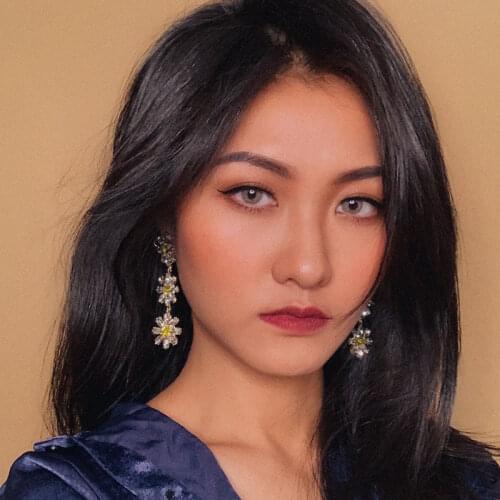 Korean Statement Crystal Earrings for Women Fashion Jewelry Geometric Metal Flower Long Drop Dangle Earrings kolczyki 2020 New