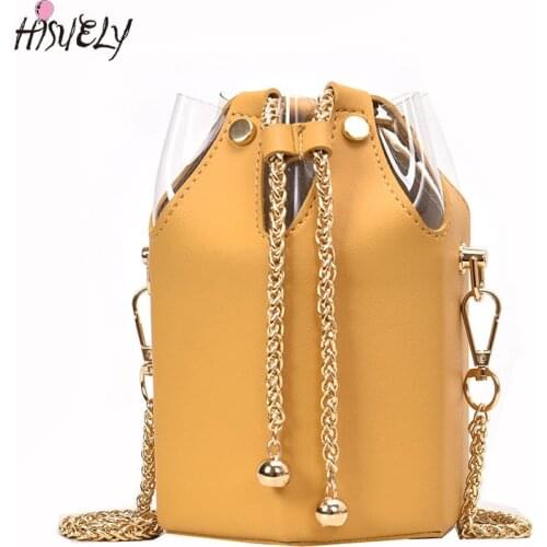 Korean Women bag Hot Sale Bucket Bag Women PU Leather Shoulder Bags Chain Designer Ladies Crossbody messenger Bags Purse Q6