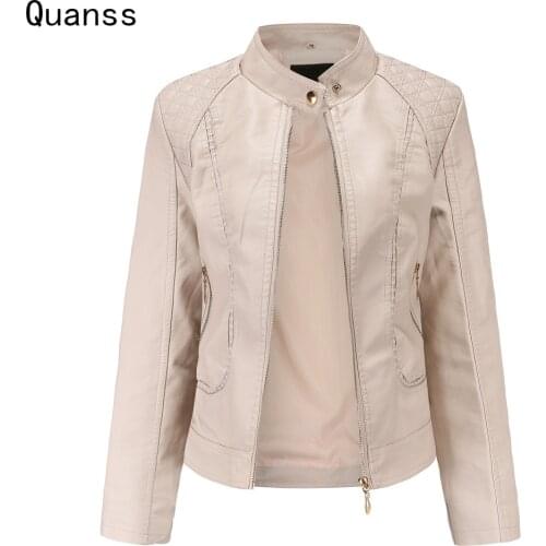Quanss Faux Leather Jacket For Women Fashion Spring Autumn Luxury Soft Pu Coats And Jackets Female Moto Biker Outwear