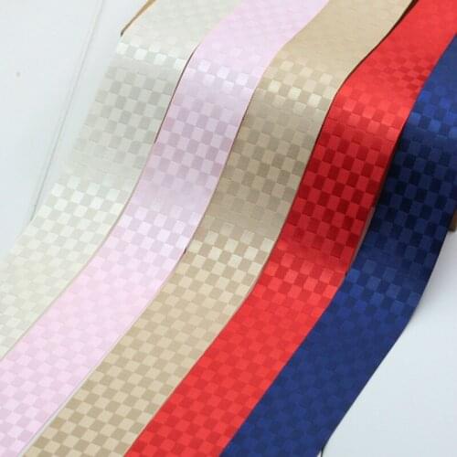38mmCheckered jacquard lace double face satin ribbon Gift flowers packaging wedding party Headwear silk ribs decoration ribbons