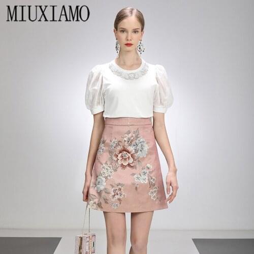 MIUXIMAOSummer Women Skirt 2021High Waist Stitching Jacquard Flower Skirts Women Cute Sweet Girls Dance Mini Skirt vestidos