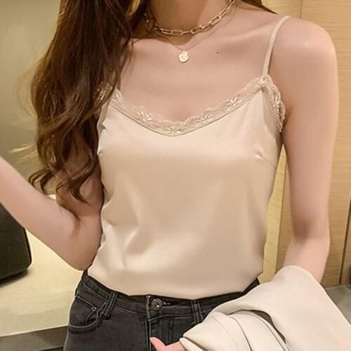 LJSXLS Solid Lace Womens Tank Tops Small Camising Summer All-match Slim Female Clothing White Black Sleeveless Top Women 2021