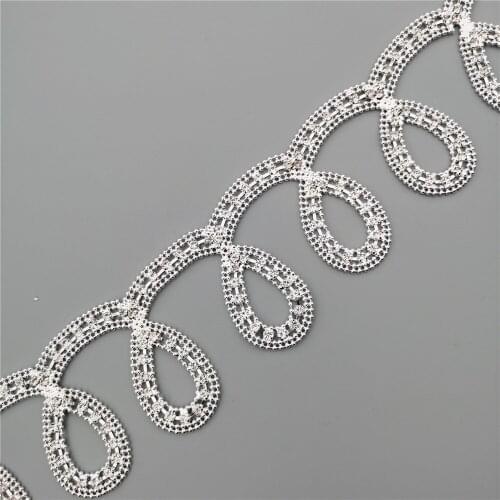 1 yard Rhinestone Crystal Chain Bling Diamante Silver Beaded Metal Collar Trim Crystal Bridal Wedding Dress Necklace Decoration