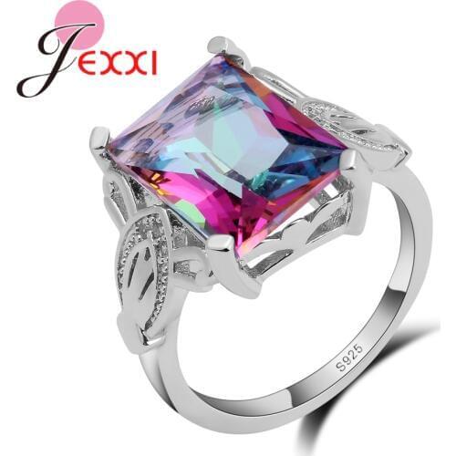 Hot Rainbow Wedding & Propose Finger Ring for Women Best Gift Classic Square Zircon CZ Jewelry Anel