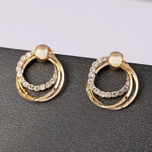 Fashion Exquisite Double Circles Zircon Dangle Earrings Elegant Charm Crystal Earrings for Women Jewelry