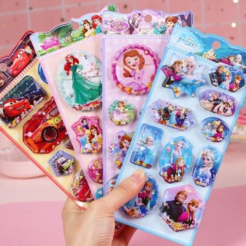 Disney Toy Stickers Frozen Disney Princess Sofia Princess Pixar cars Cartoon 3D Water injection Stickers Boy girl Stickers Toys