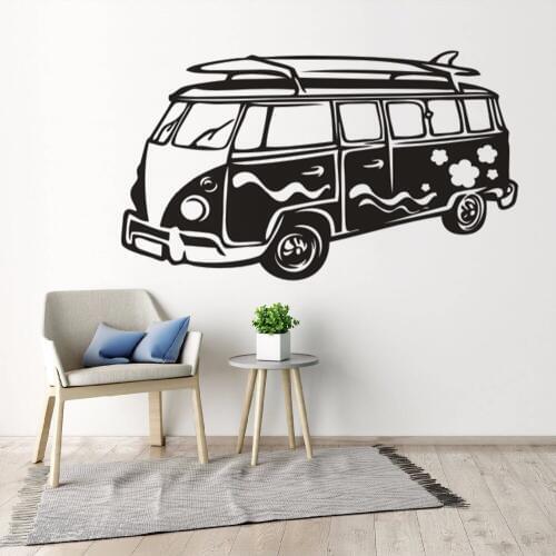 Surfing Camper Wall Sticker Travel Bus Design Vinyl Car Decal Surf Wave Camper Car Wall Art Poster Removable Bus Mural AZ316