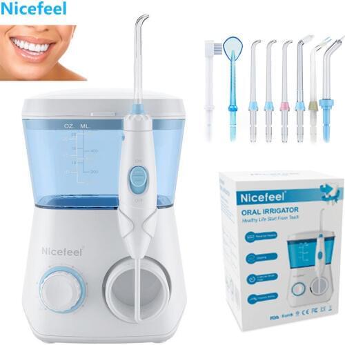 Nicefeel Oral Irrigator Water Flosser Dental Jet Teeth Cleaner With 600ml Water Tank 7 Tips and 1 Toothbrush For Tooth Care
