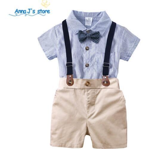 New Arrival Summer Baby Boys Clothing Set Bow Tie rompers + Suspenders Short Pants Gentleman 2Pcs Outfit baby boys Suit TZ660