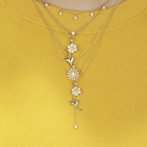 New Fashion Elegant Cute Rhinestone Flower Necklace for Women Delicate Micro Paved Zircon Chain Jewelry 2020 Accessories Chains